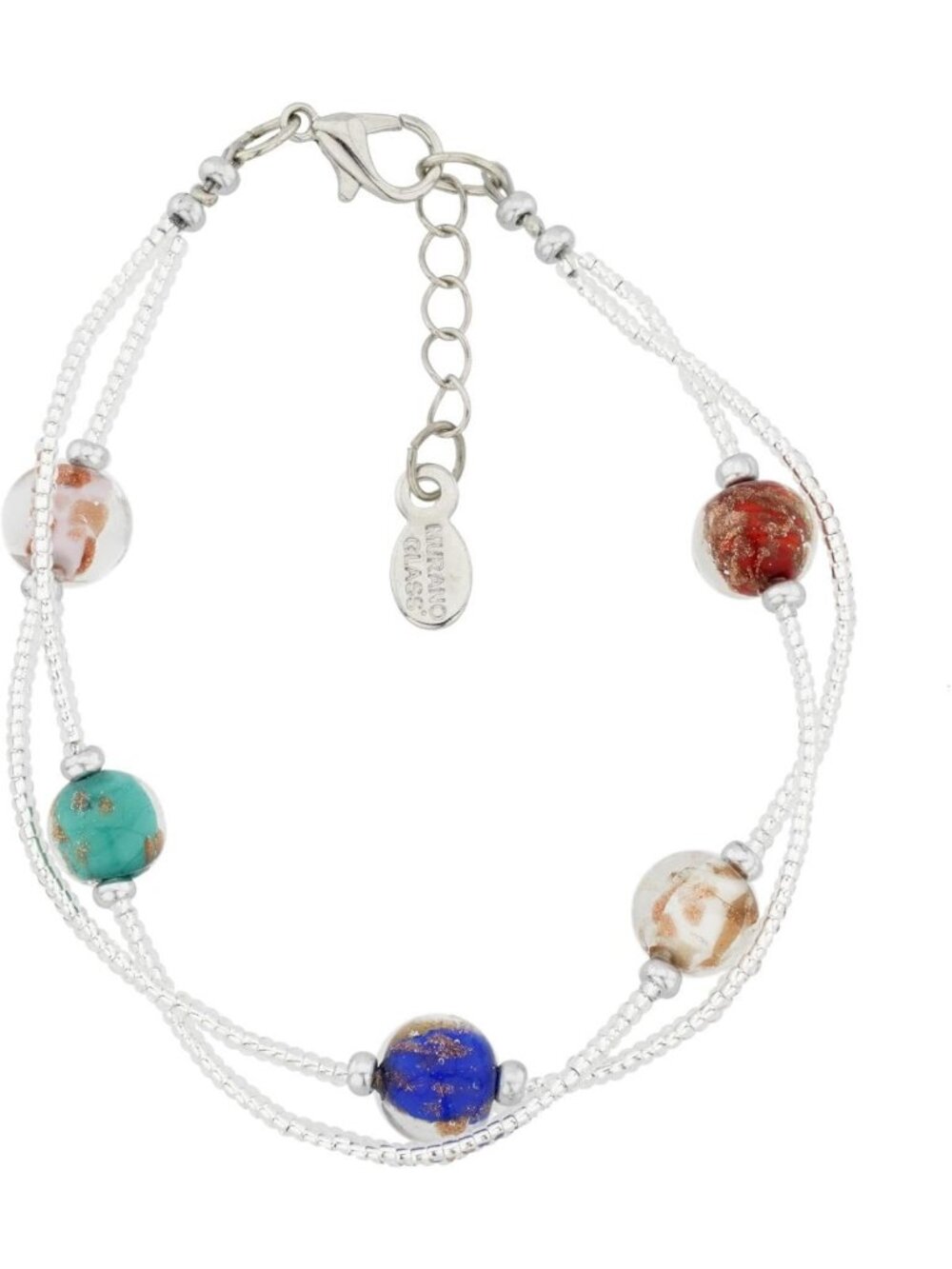 Handmade Multicolor Murano Glass Bracelet with Sterling Silver Beads - Italian